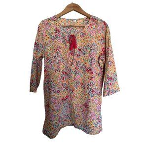 J Crew Womens LG Multicolor Floral Printed Beach Tunic Lightweight Resortwear